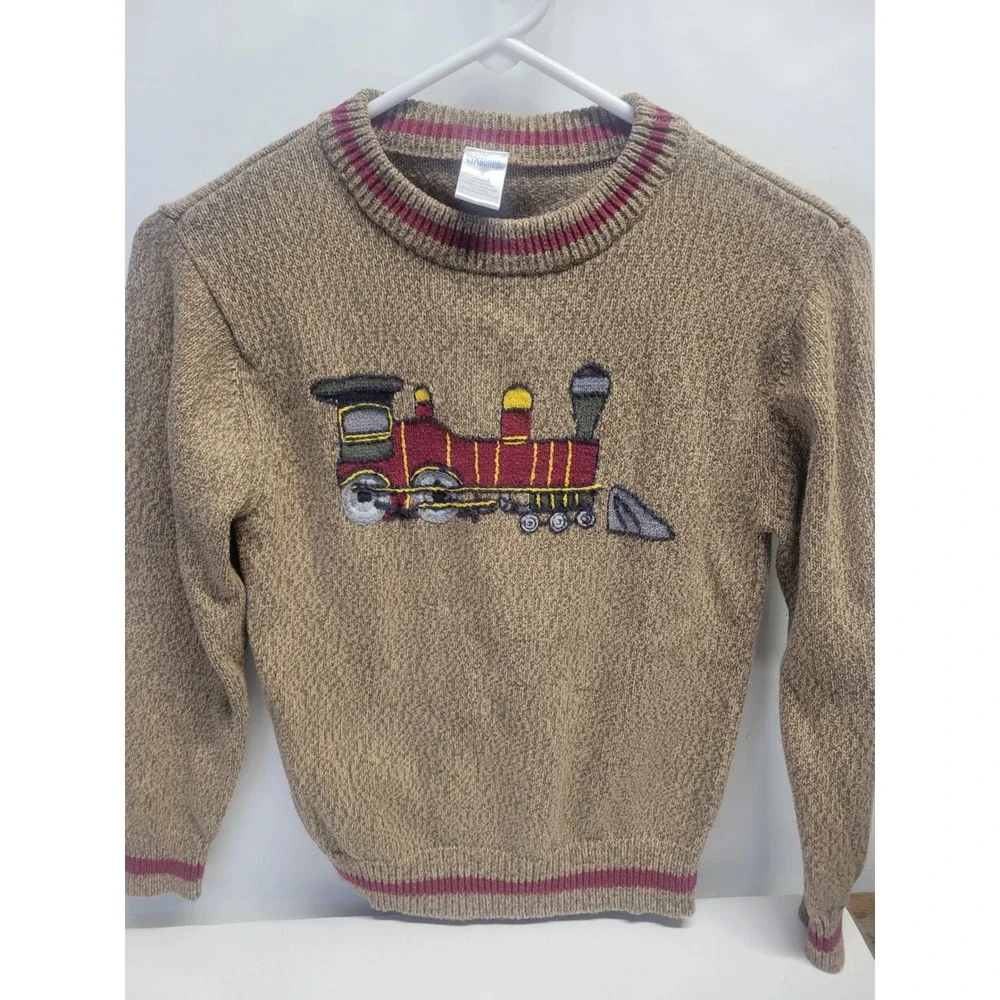 Gymboree Kids Brown Train Sweater Size 6 Cotton‎ Crew Neck Long Sleeve